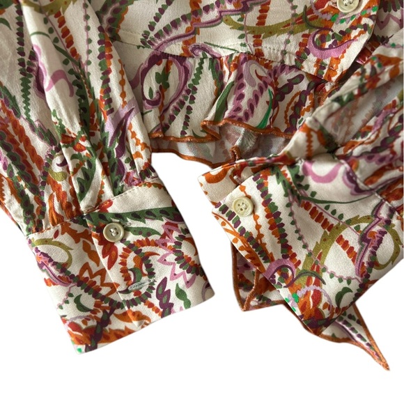 Zara Satin Effect Printed Set Ecru Orange XS Culottes Johnny Collar Crop - Picture 7 of 15